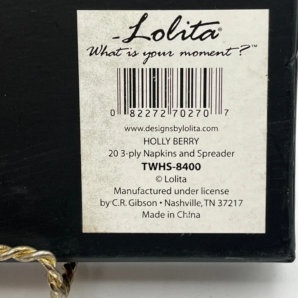 New W/ Tag Lolita Holly Berry Hostess Set 20 Napkins & Spreader Christmas‎ Theme